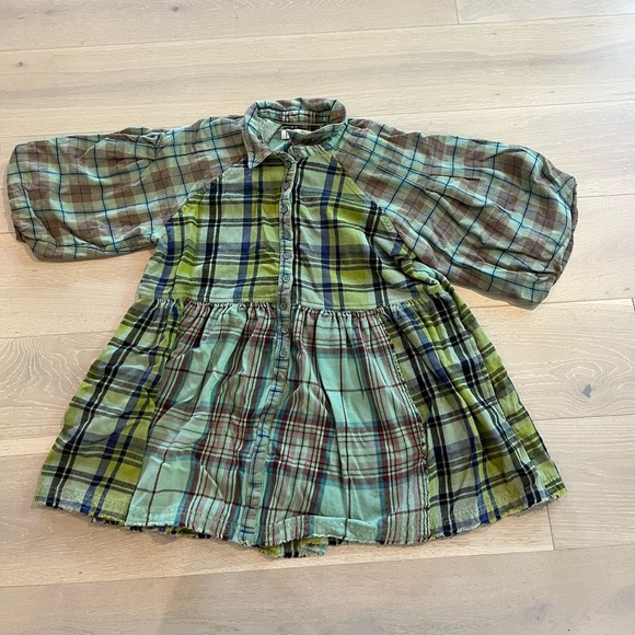 We the Free Moon Bay Mixed Plaid Top tunic mini dress sz M - Picture 2 of 9